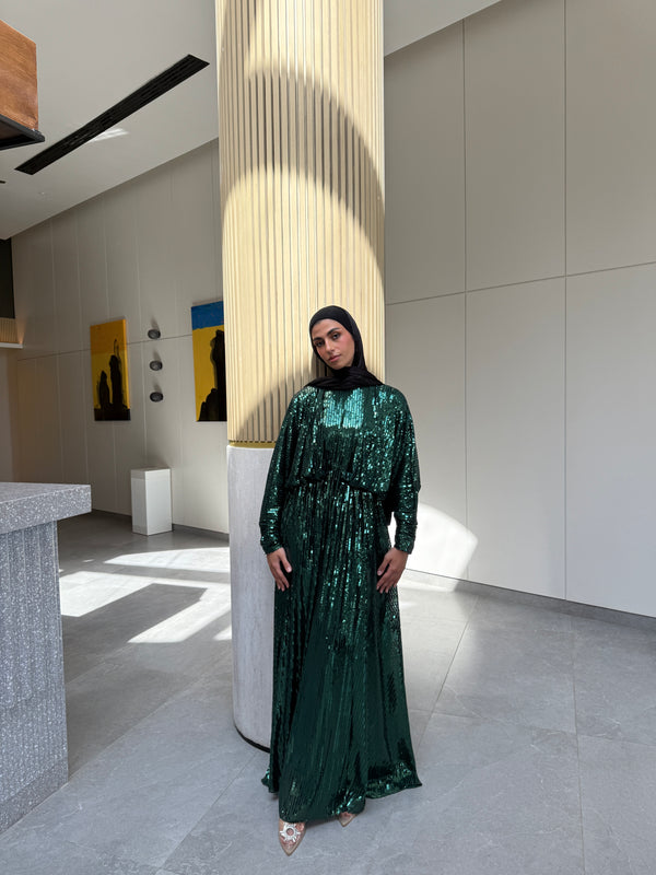 Sequin Draped Dress - Green