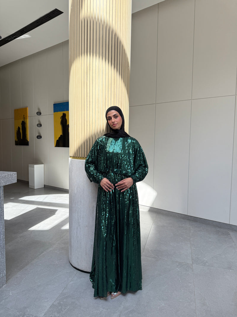 Sequin Draped Dress - Green