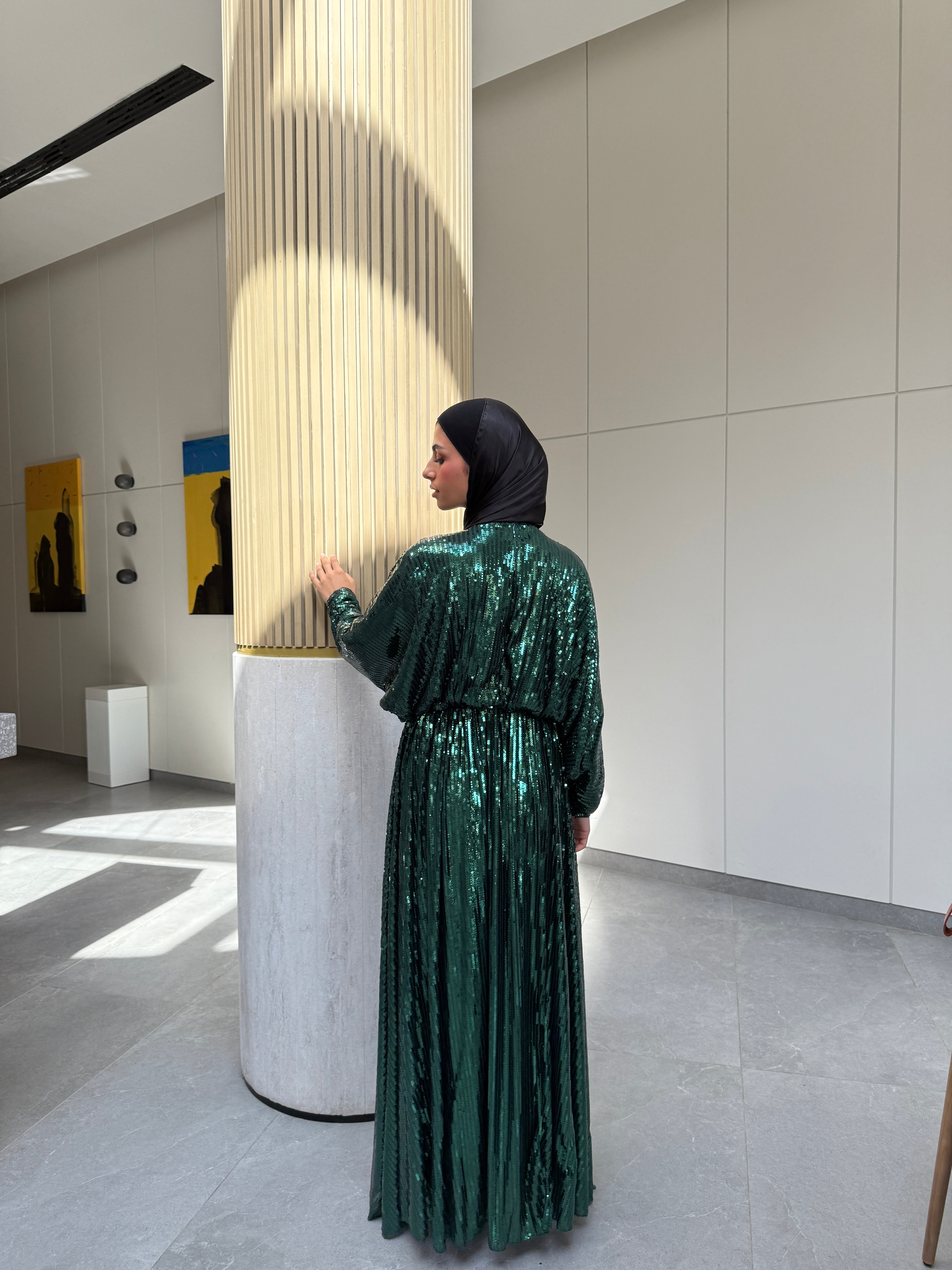 Sequin Draped Dress - Green