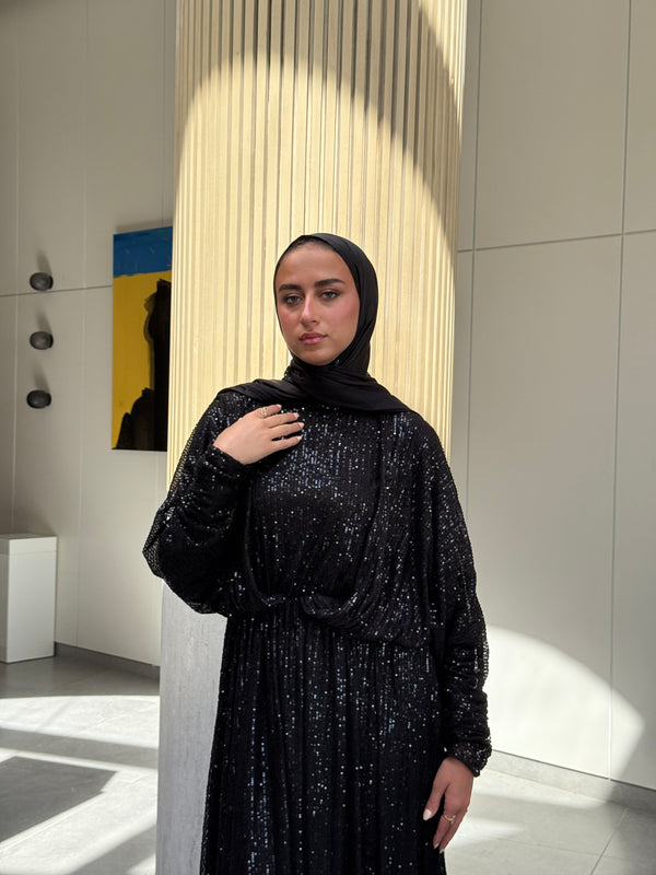Sequin Draped Dress - Black