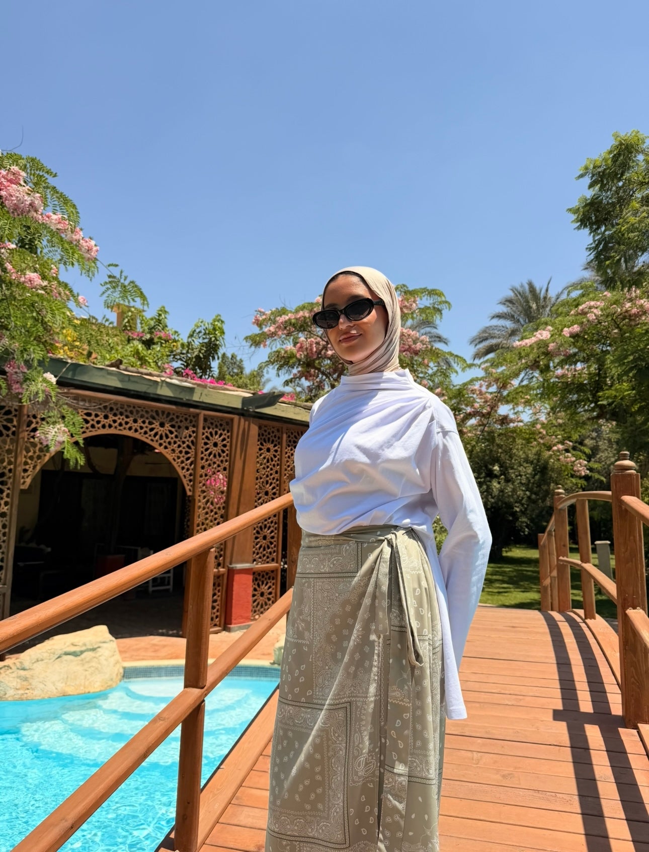 Printed Wrap Skirt -Beige*White