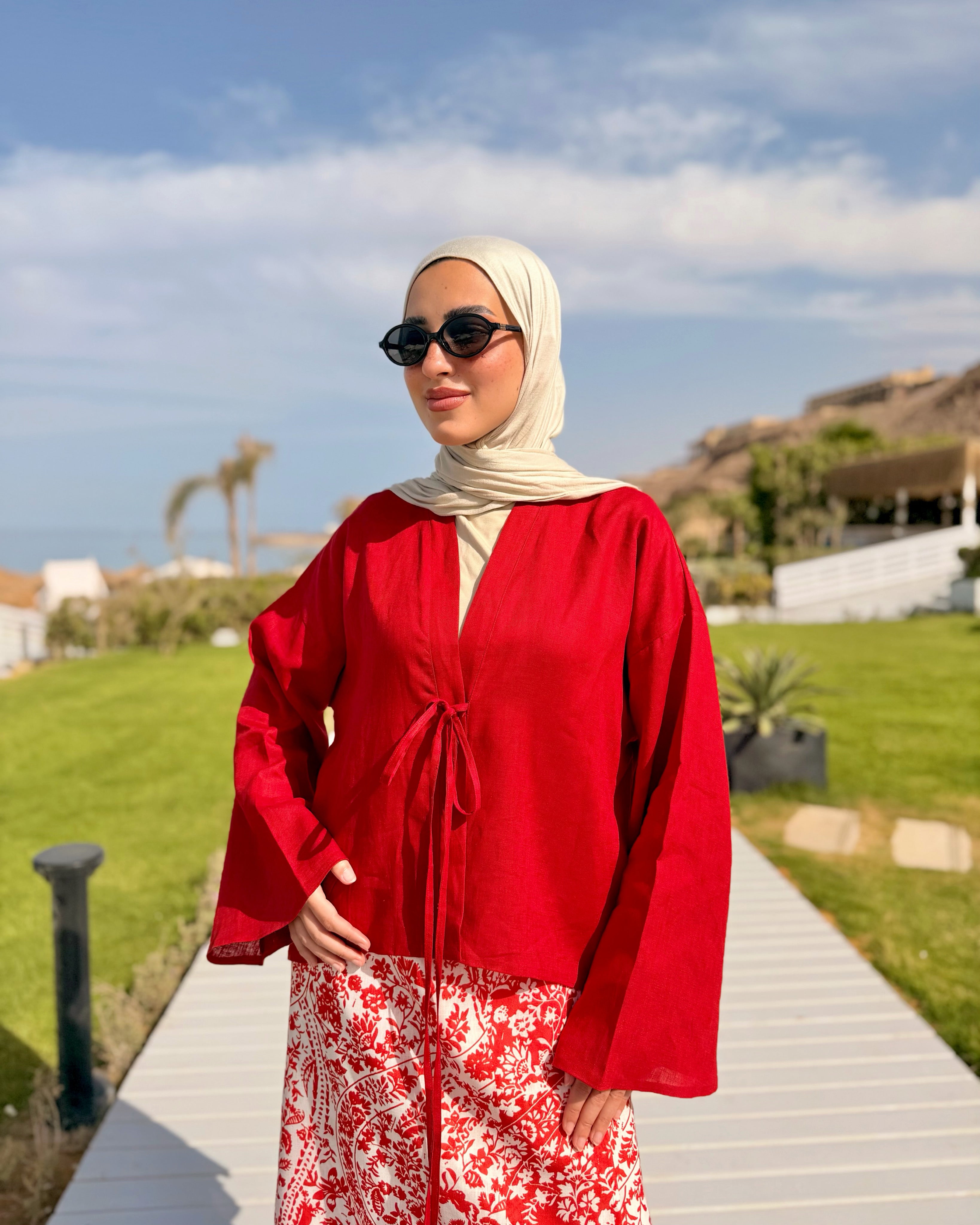 Tie-Front Blouse-Red