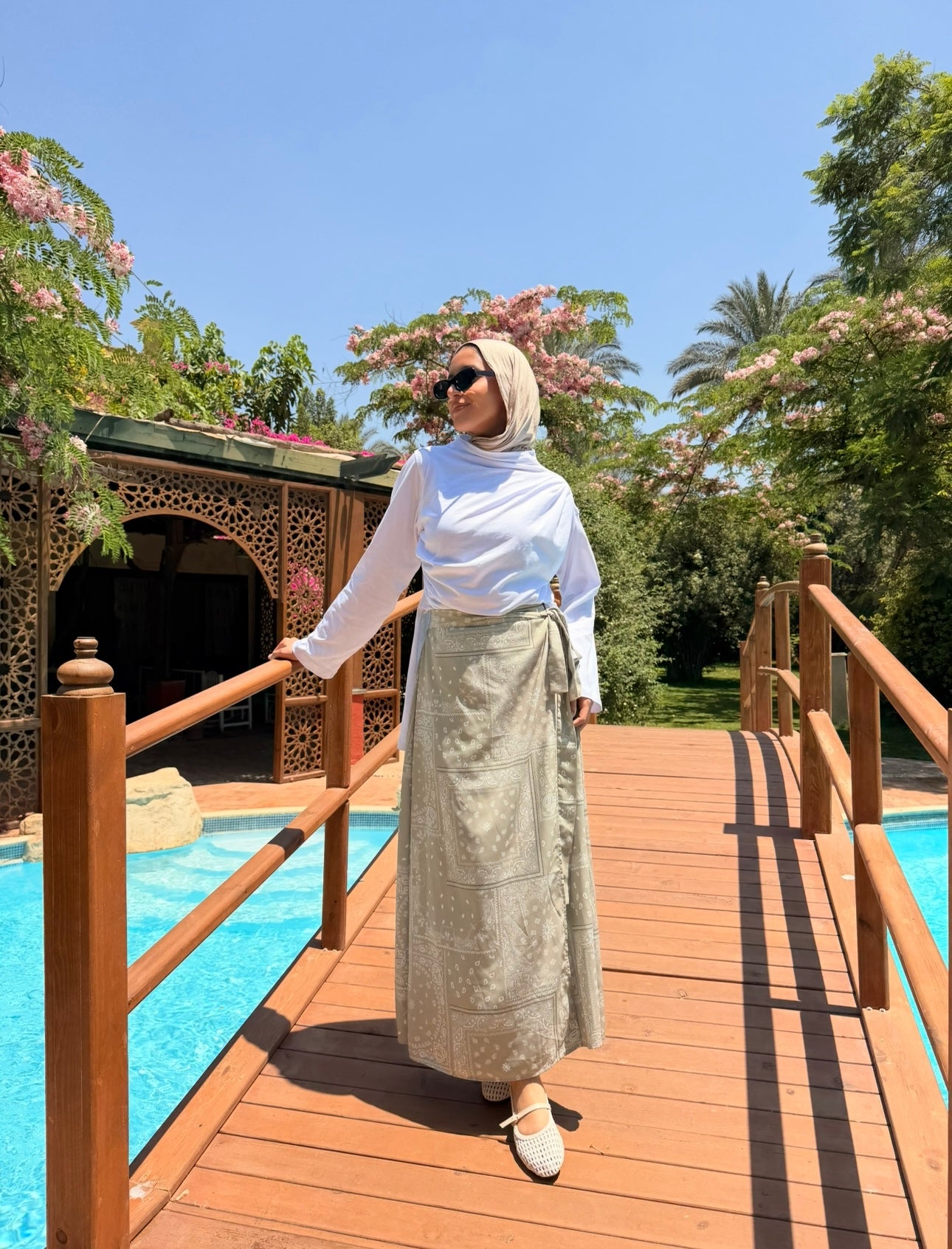 Printed Wrap Skirt -Beige*White