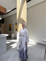 Printed Shell Satin Dress - Grey