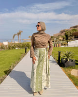 Linen Wrap Skirt-Olive