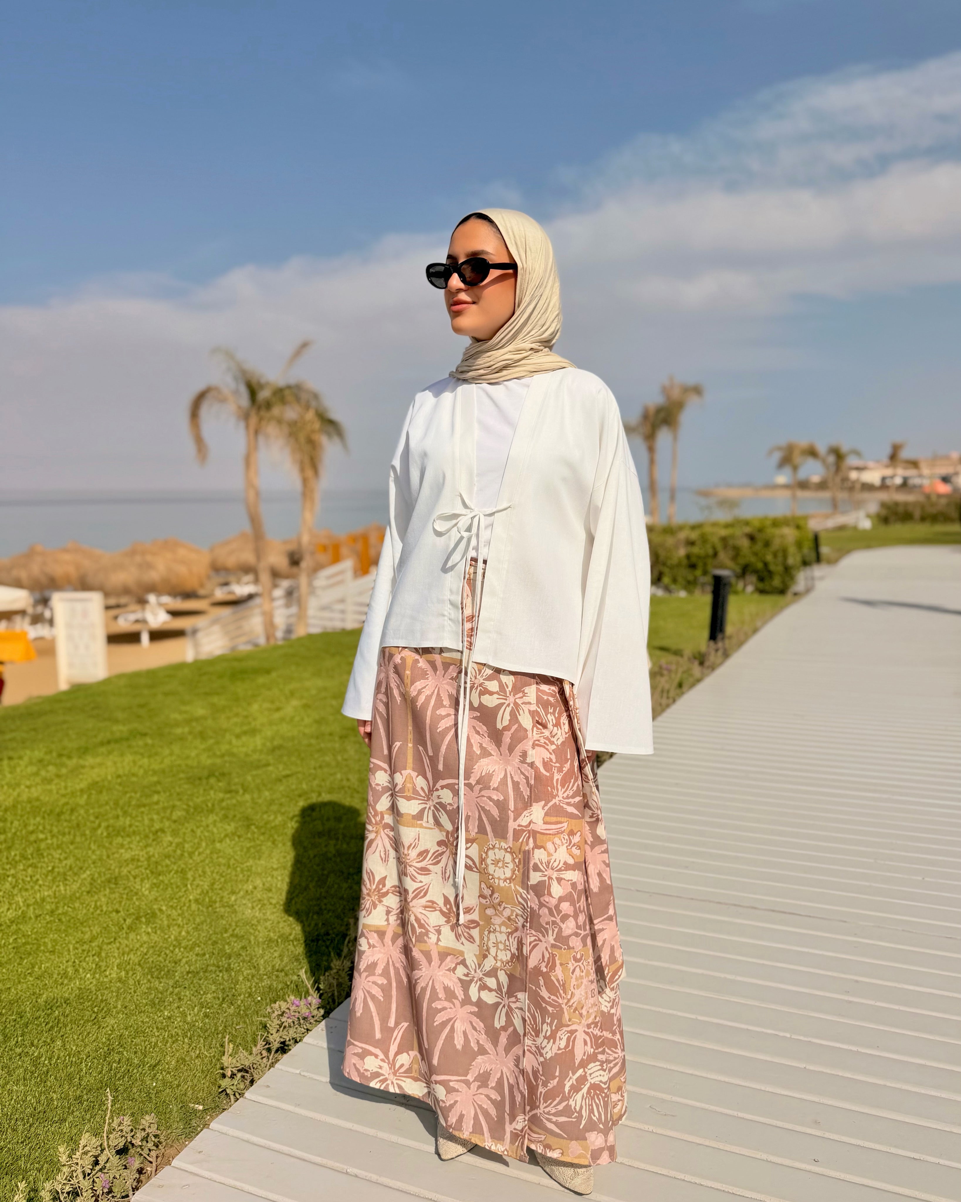 Linen Wrap Skirt-Palms