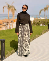 Linen Wrap Skirt-Beige*Black