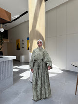 Printed Shell Satin Dress - Olive