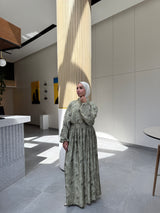 Printed Shell Satin Dress - Olive