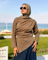 Asymmetric Cotton Blouse -Cafe