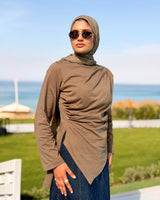 Asymmetric Cotton Blouse -Cafe