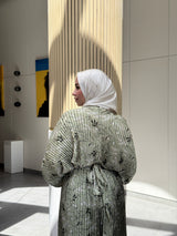 Printed Shell Satin Dress - Olive