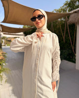 Asymmetrical Strass Linen Shirt -Beige