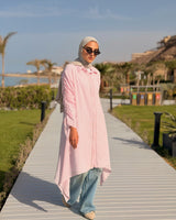 Asymmetrical Strass Linen Shirt -Pink
