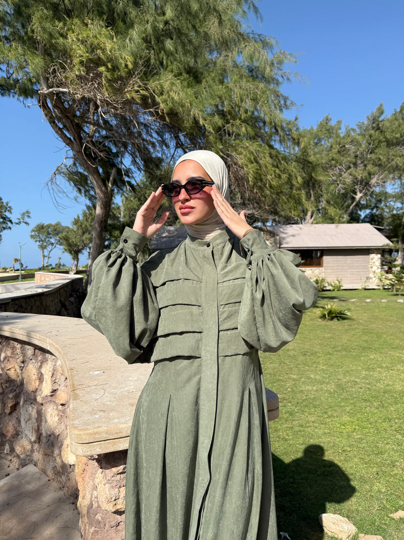 Pleated Front Dress - Olive