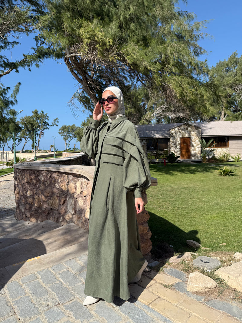 Pleated Front Dress - Olive