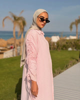 Asymmetrical Strass Linen Shirt -Pink