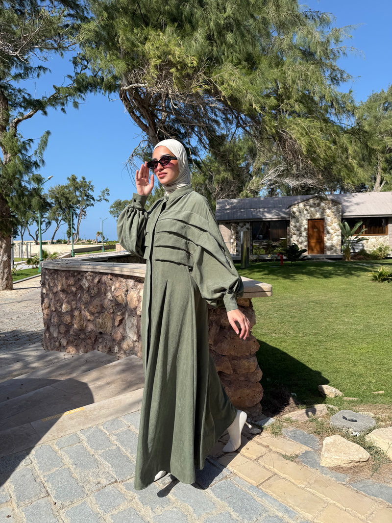 Pleated Front Dress - Olive