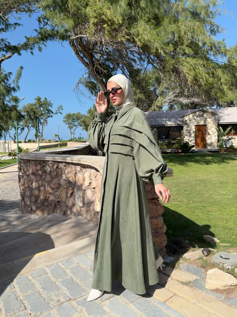 Pleated Front Dress - Olive