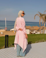 Asymmetrical Strass Linen Shirt -Pink