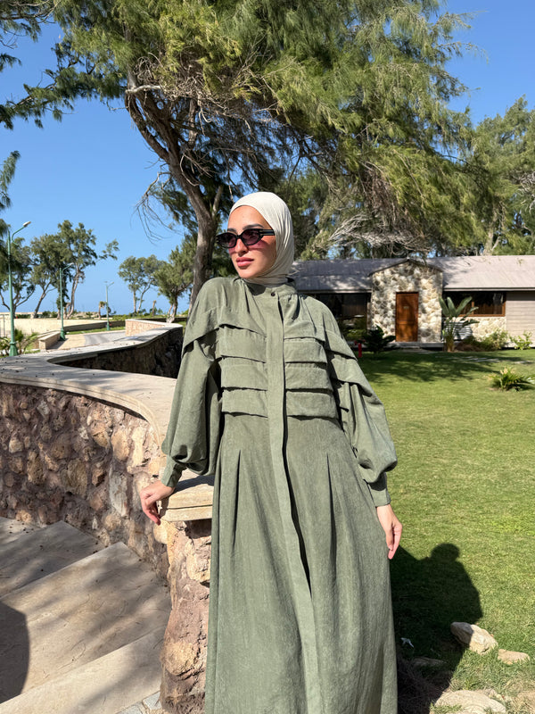 Pleated Front Dress - Olive