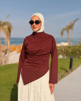 Asymmetric Cotton Blouse -Maroon