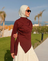 Asymmetric Cotton Blouse -Maroon