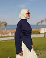 Asymmetric Cotton Blouse -Navy