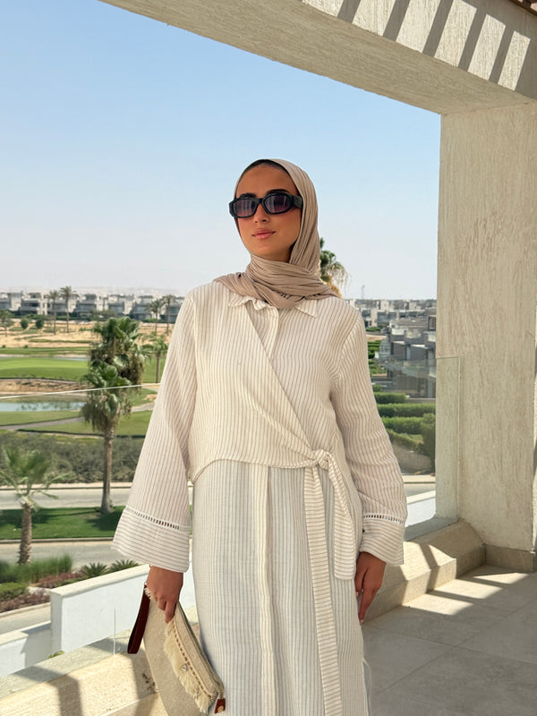 Striped Wrap Blouse - Beige*White