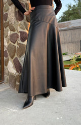Flowy Leather Skirt - Black