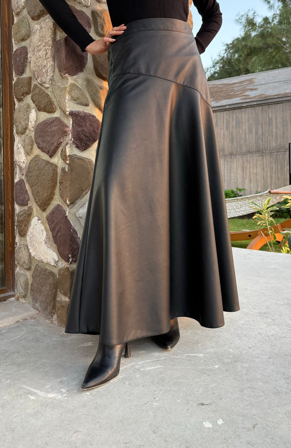 Flowy Leather Skirt - Black
