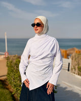Asymmetric Cotton Blouse -White
