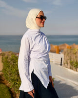 Asymmetric Cotton Blouse -White