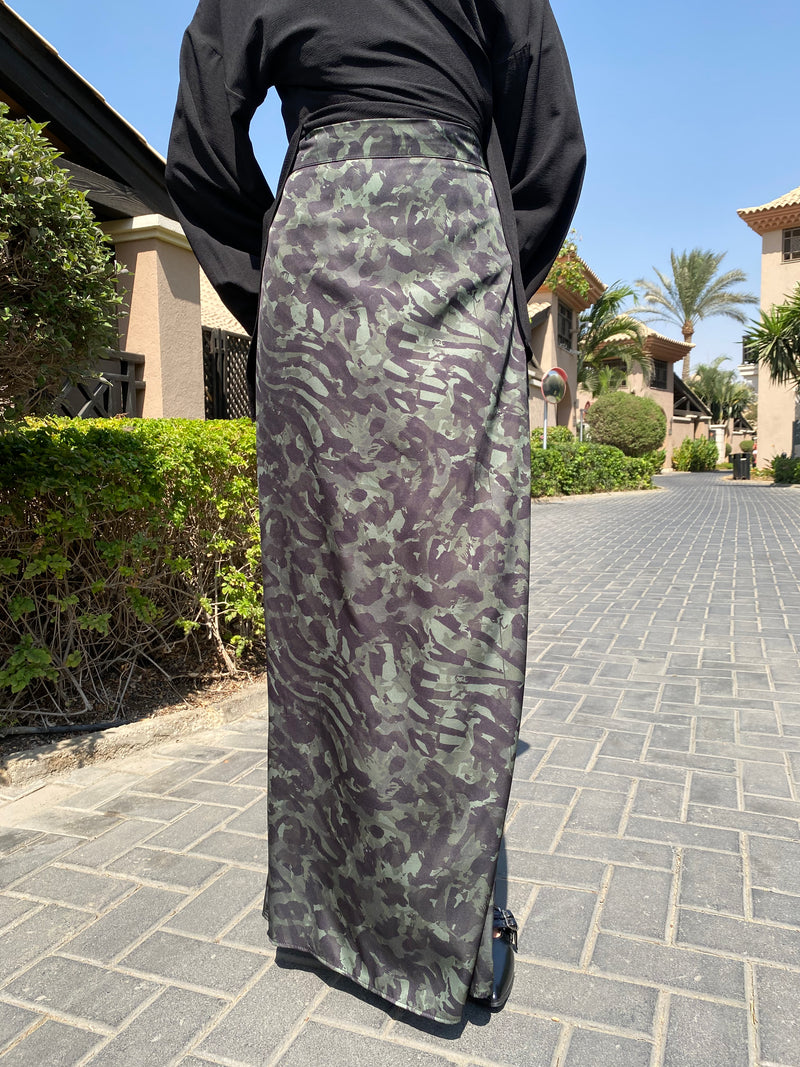 Satin Printed Skirt - Olive