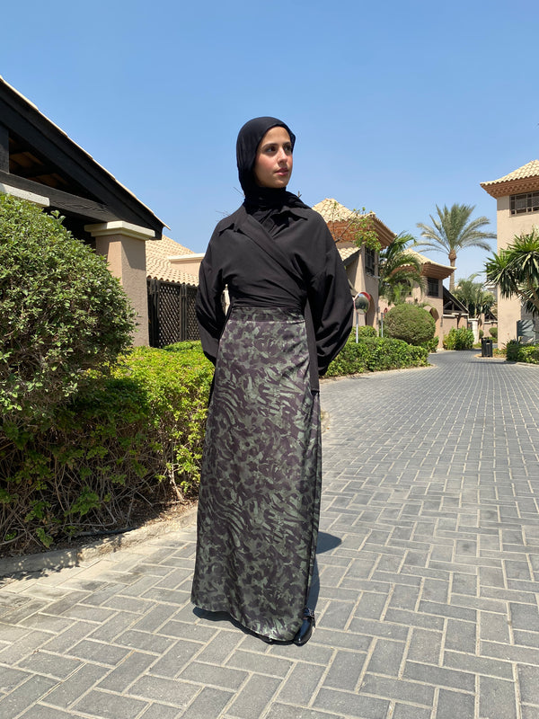 Satin Printed Skirt - Olive
