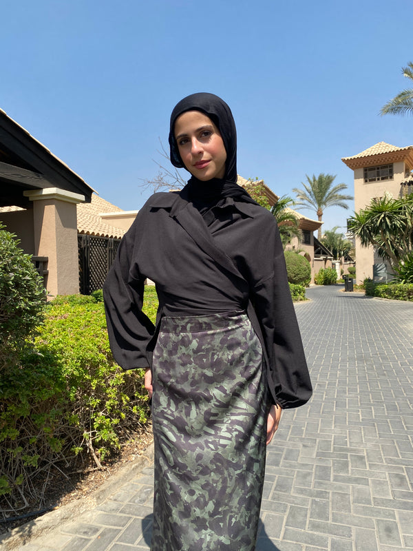 Satin Printed Skirt - Olive