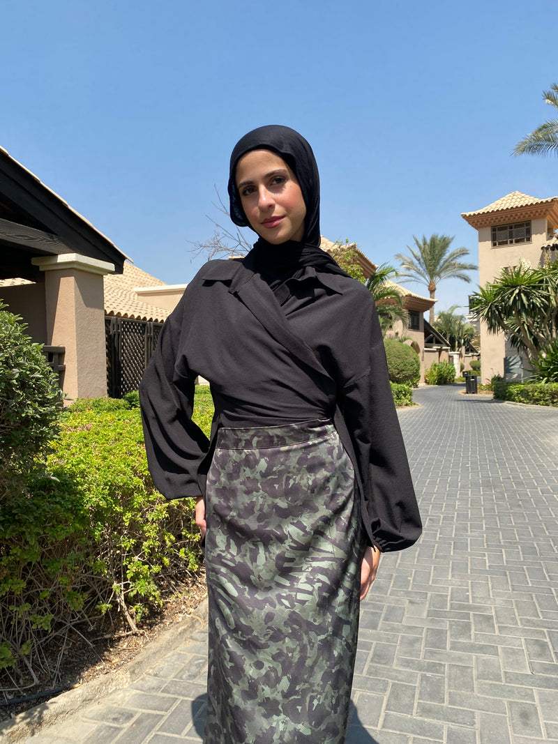 Satin Printed Skirt - Olive