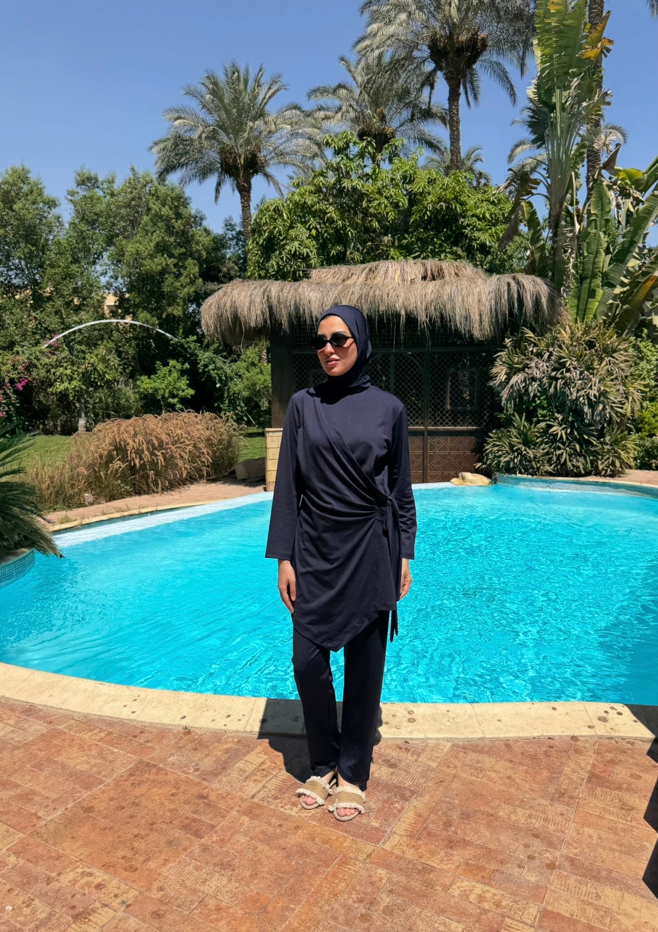 Burkini Draped With Drawstrings -Navy
