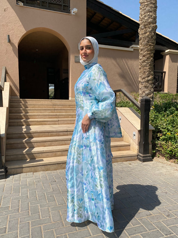 Printed Organza Dress - Blue (available at stores only)