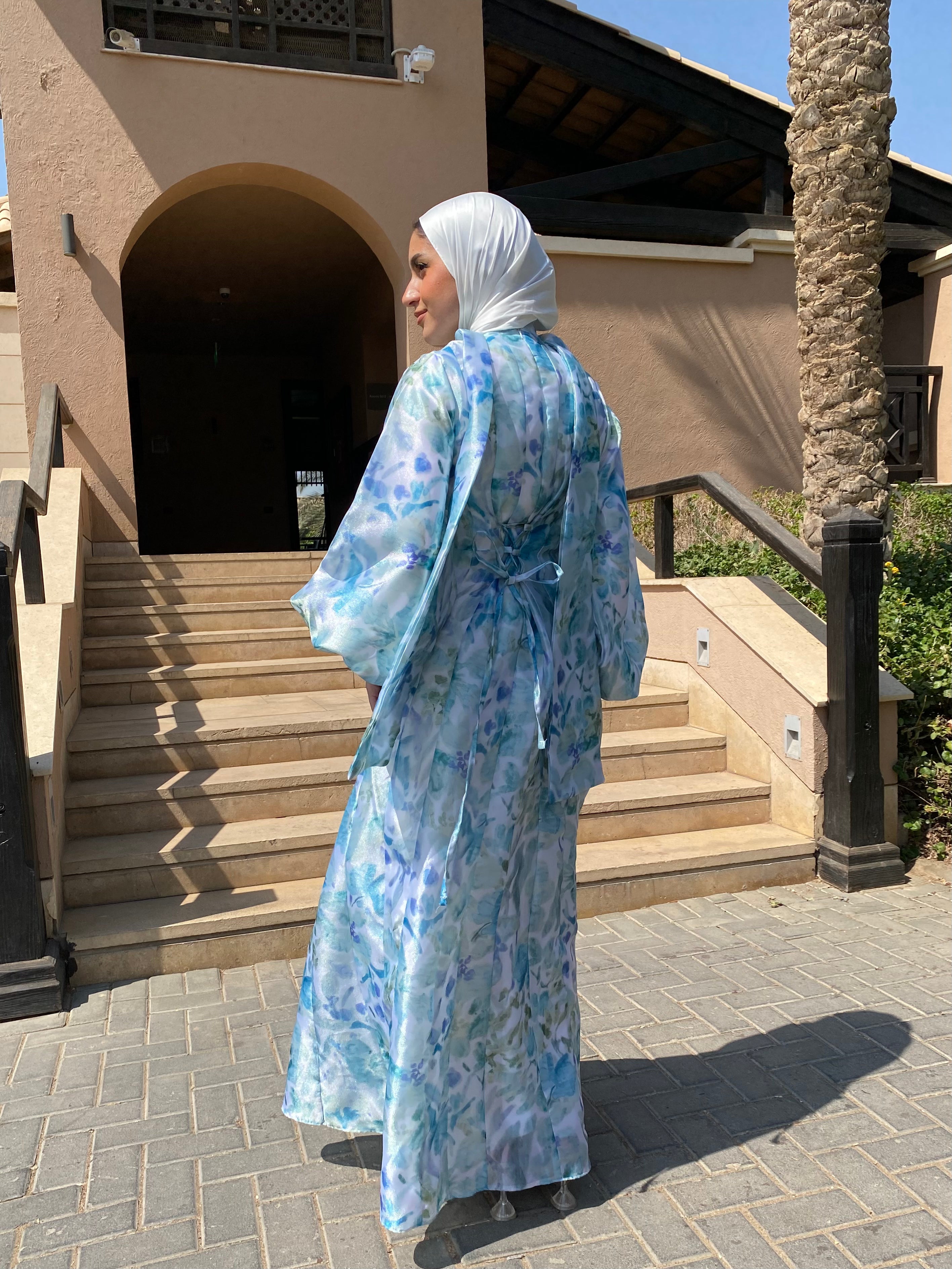 Printed Organza Dress - Blue (available at stores only)