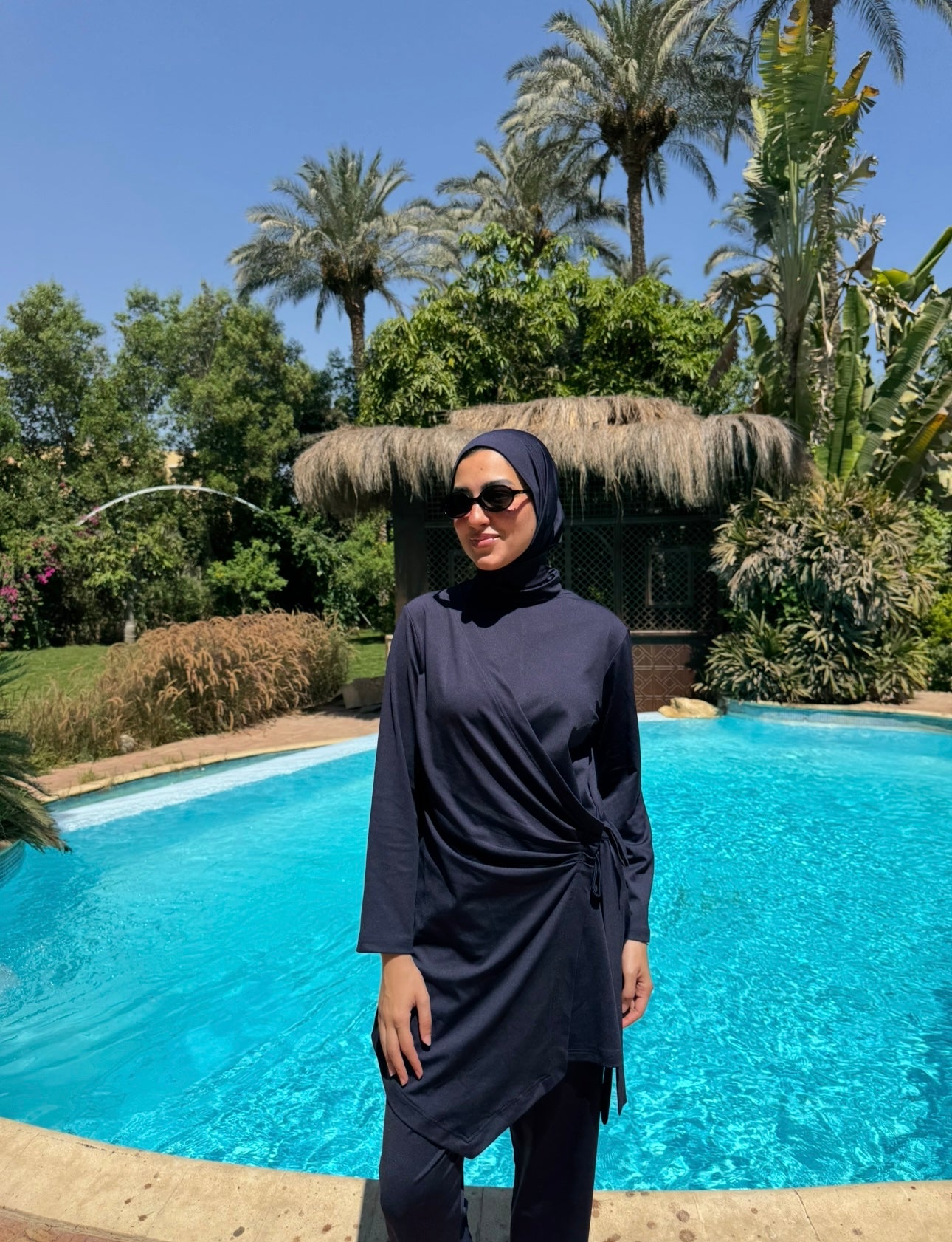 Burkini Draped With Drawstrings -Navy
