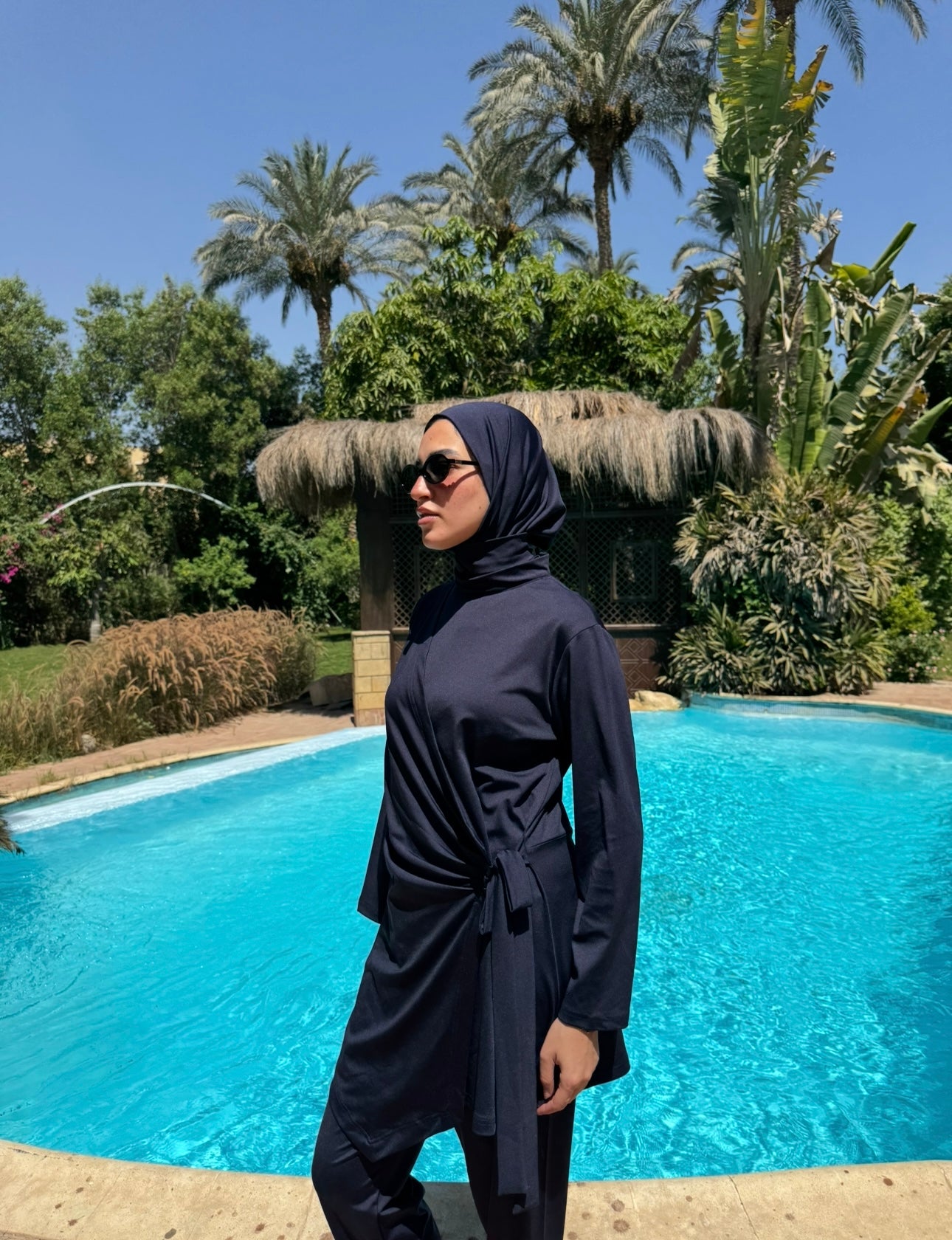 Burkini Draped With Drawstrings -Navy