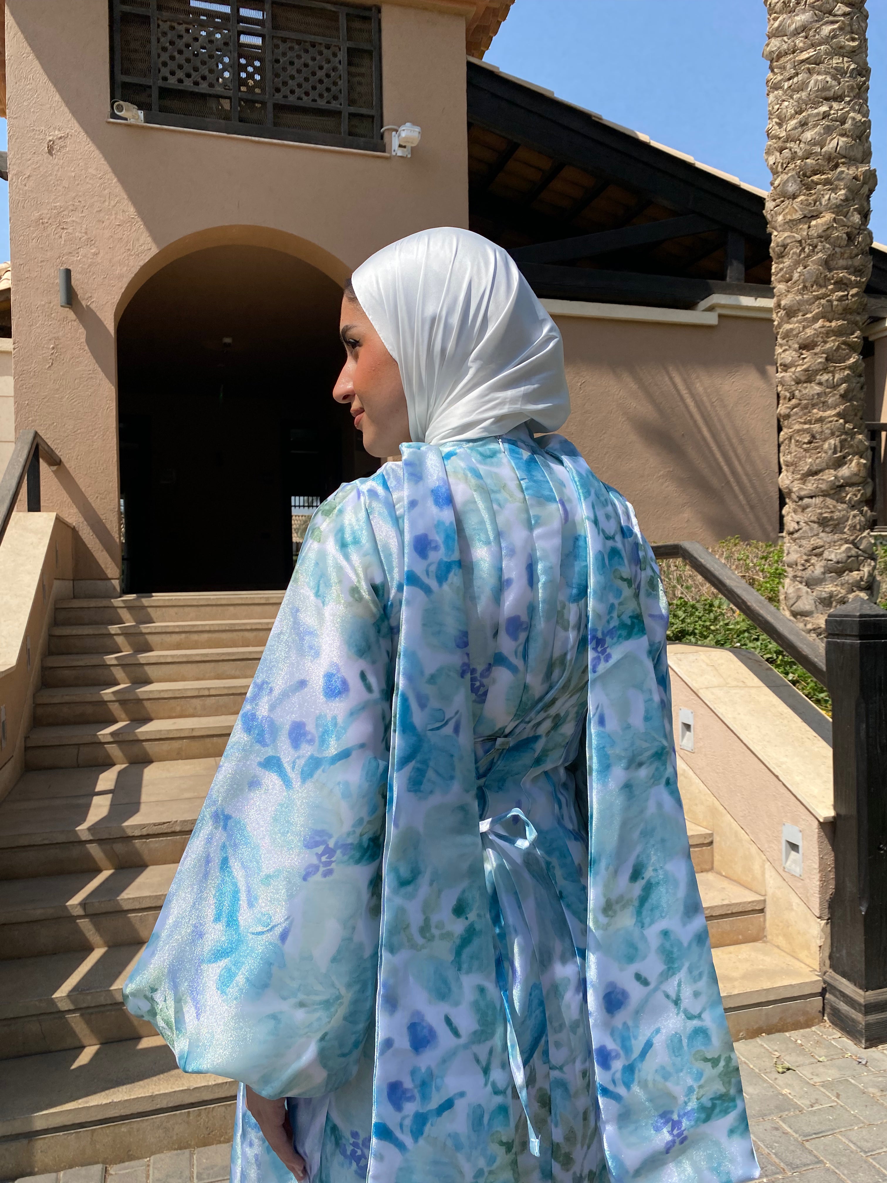 Printed Organza Dress - Blue (available at stores only)