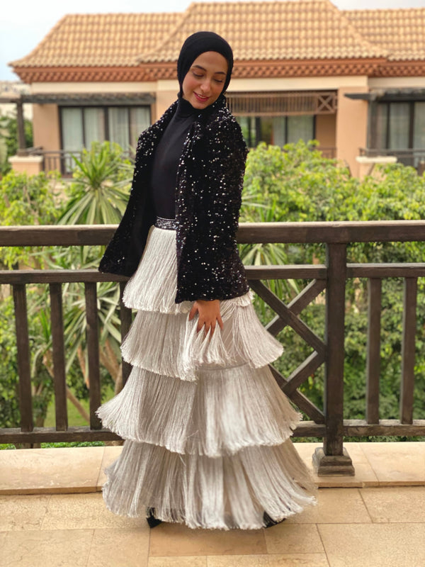 Fringes Layered Skirt-Silver (available only at store)