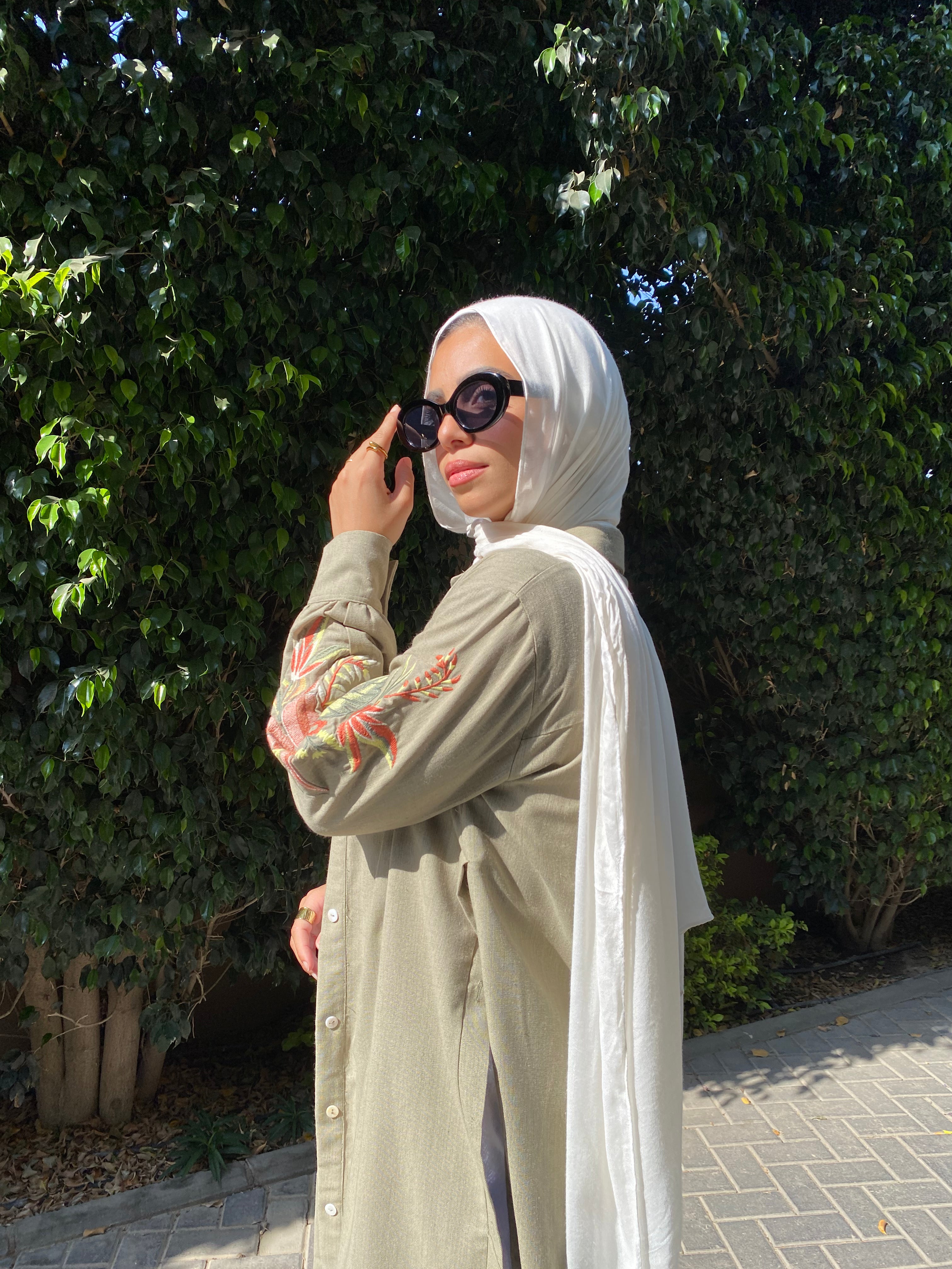 Floral Embroidery Shirt - Olive