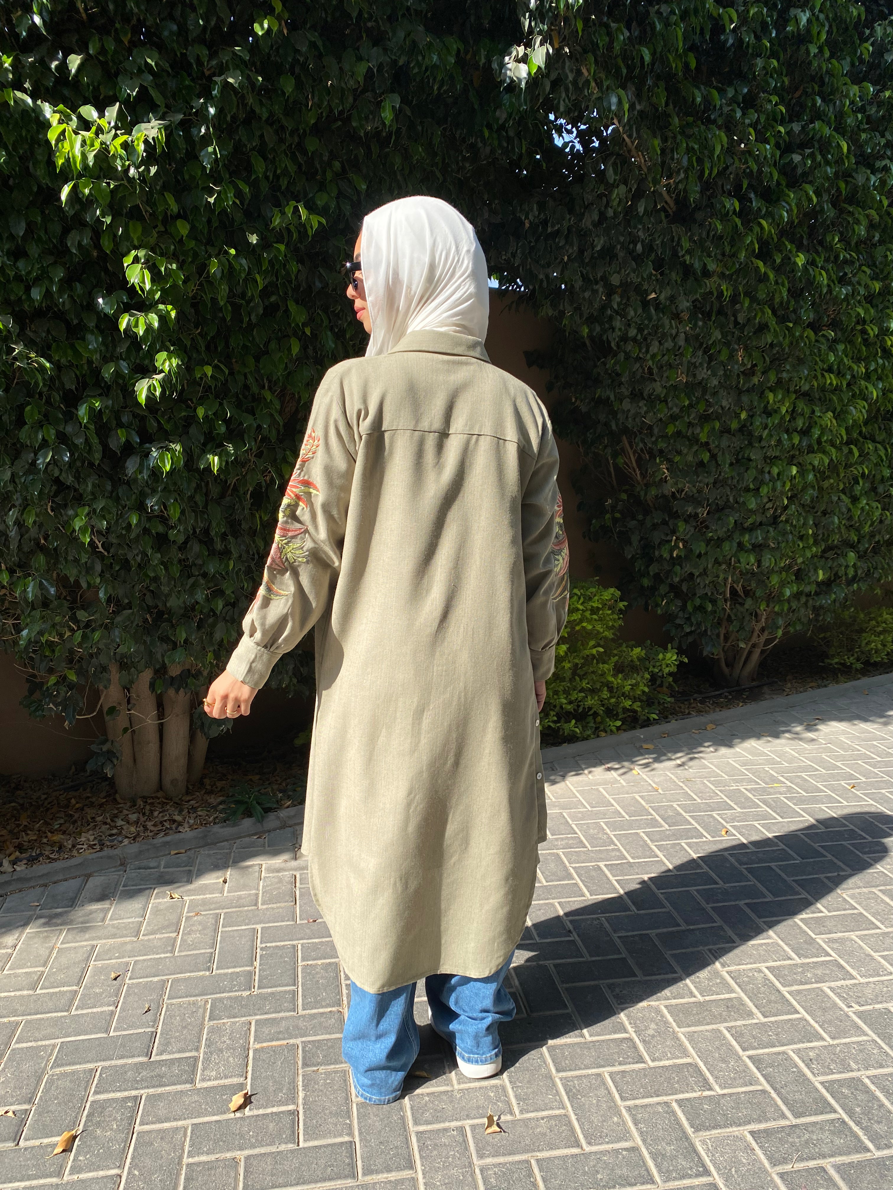 Floral Embroidery Shirt - Olive