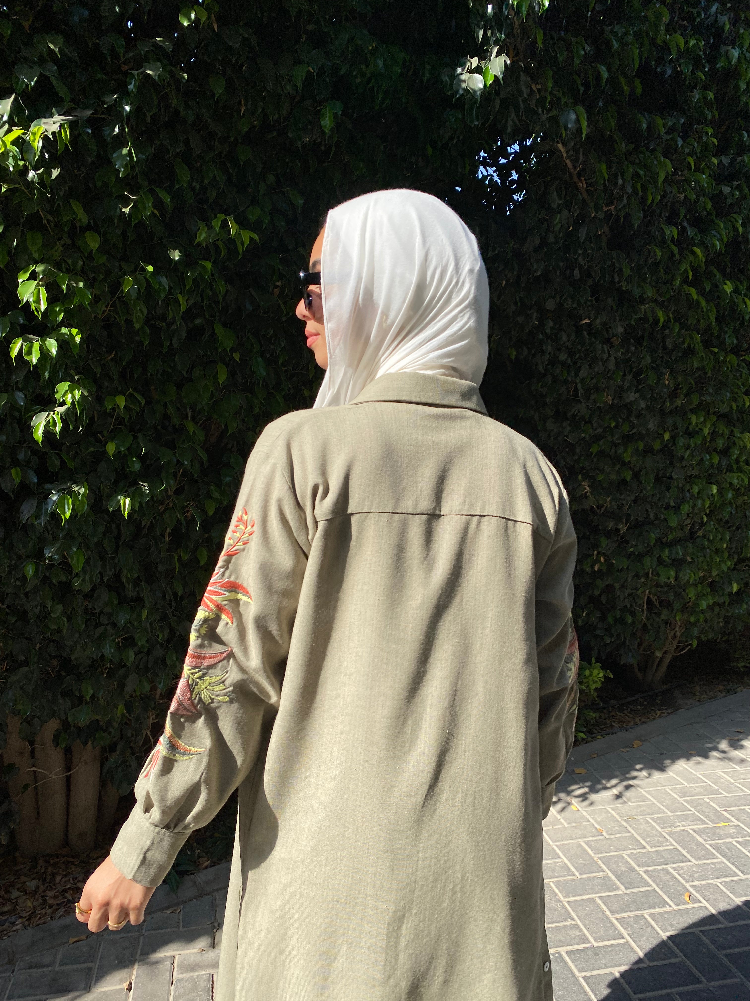 Floral Embroidery Shirt - Olive