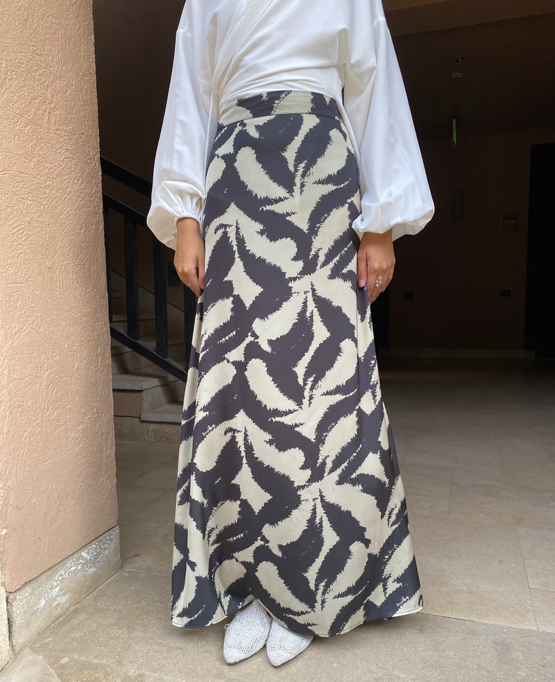 Satin Printed Skirt - Cafe