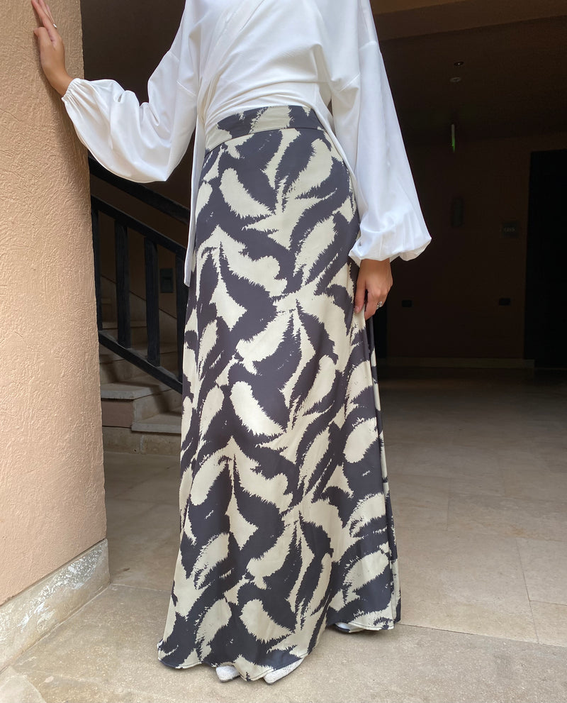 Satin Printed Skirt - Cafe