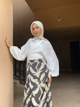 Satin Printed Skirt - Cafe